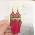 Bohemian Feather Earrings – Gold-Tone Enamel Chandelier Drop Earrings