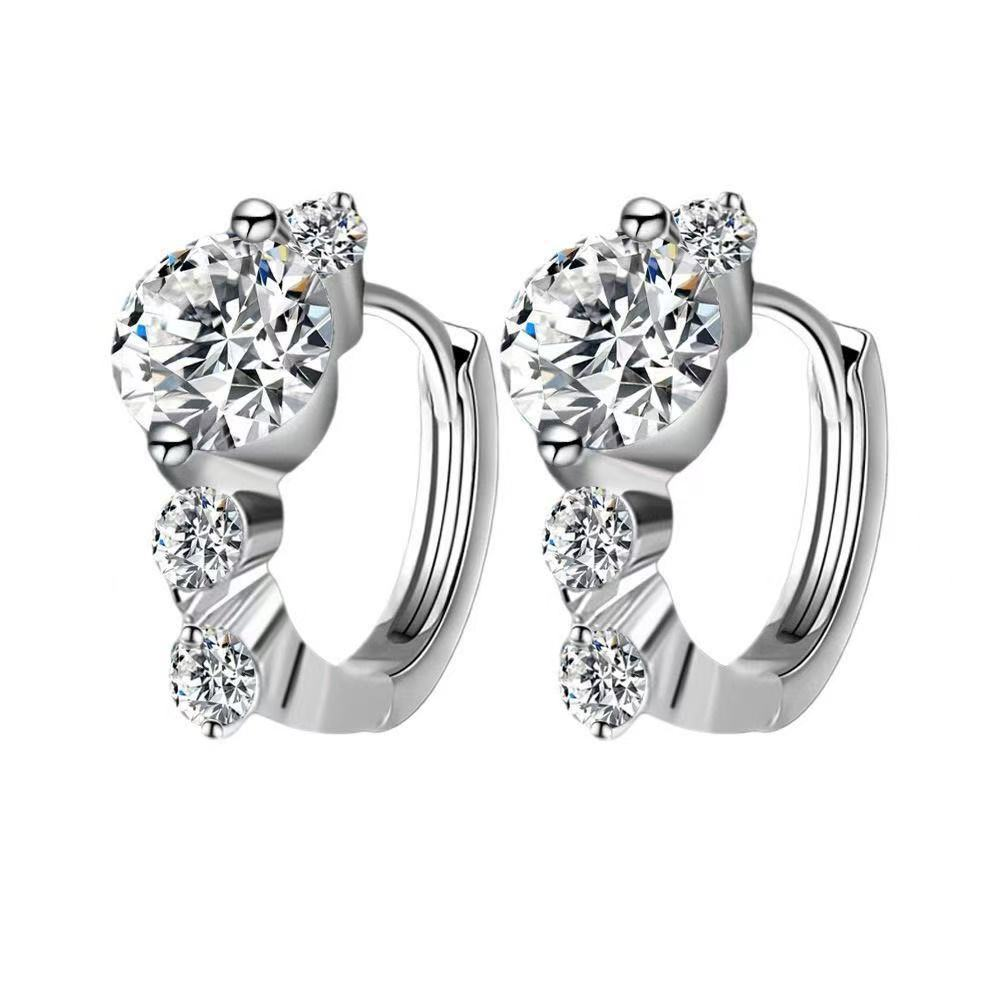 Crystal Huggie Hoop Earrings – Silver 4-Stone Hoops