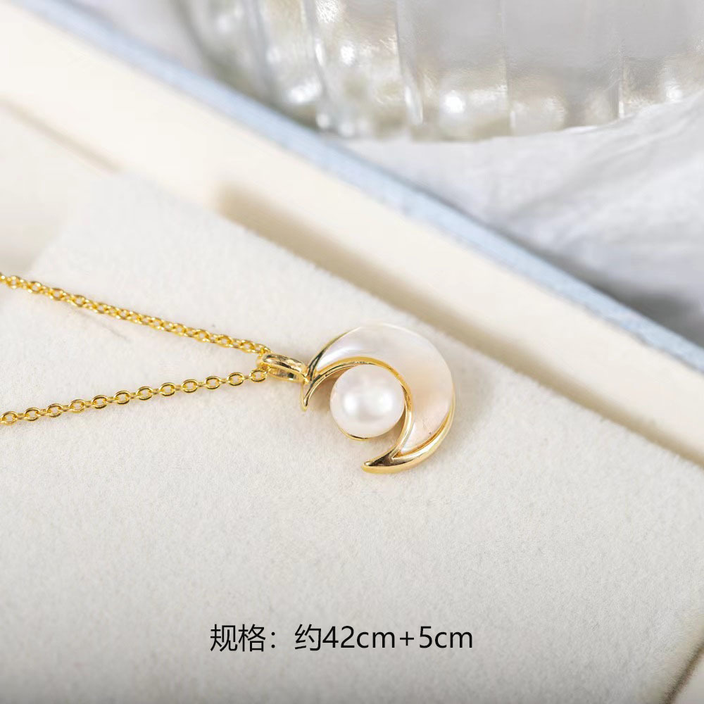 Moon Pearl Necklace – 18K Gold Plated Freshwater Pearl Pendant