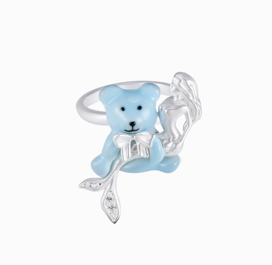 Bear Mermaid Ring – Cute Enamel Hug Ring in 3 Colors