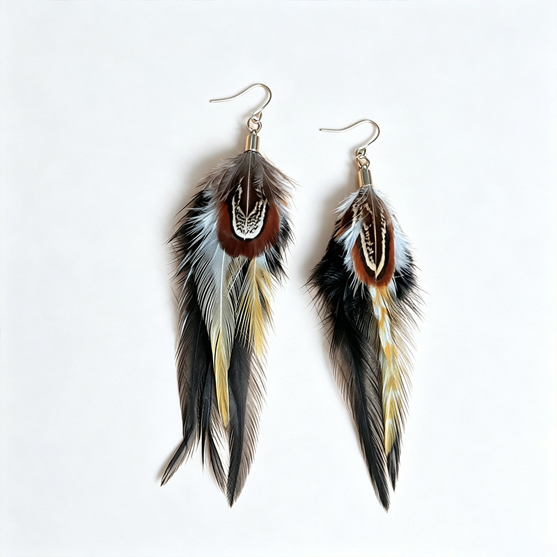 Natural Feather Earrings – Long Pheasant Feather Drop Earrings