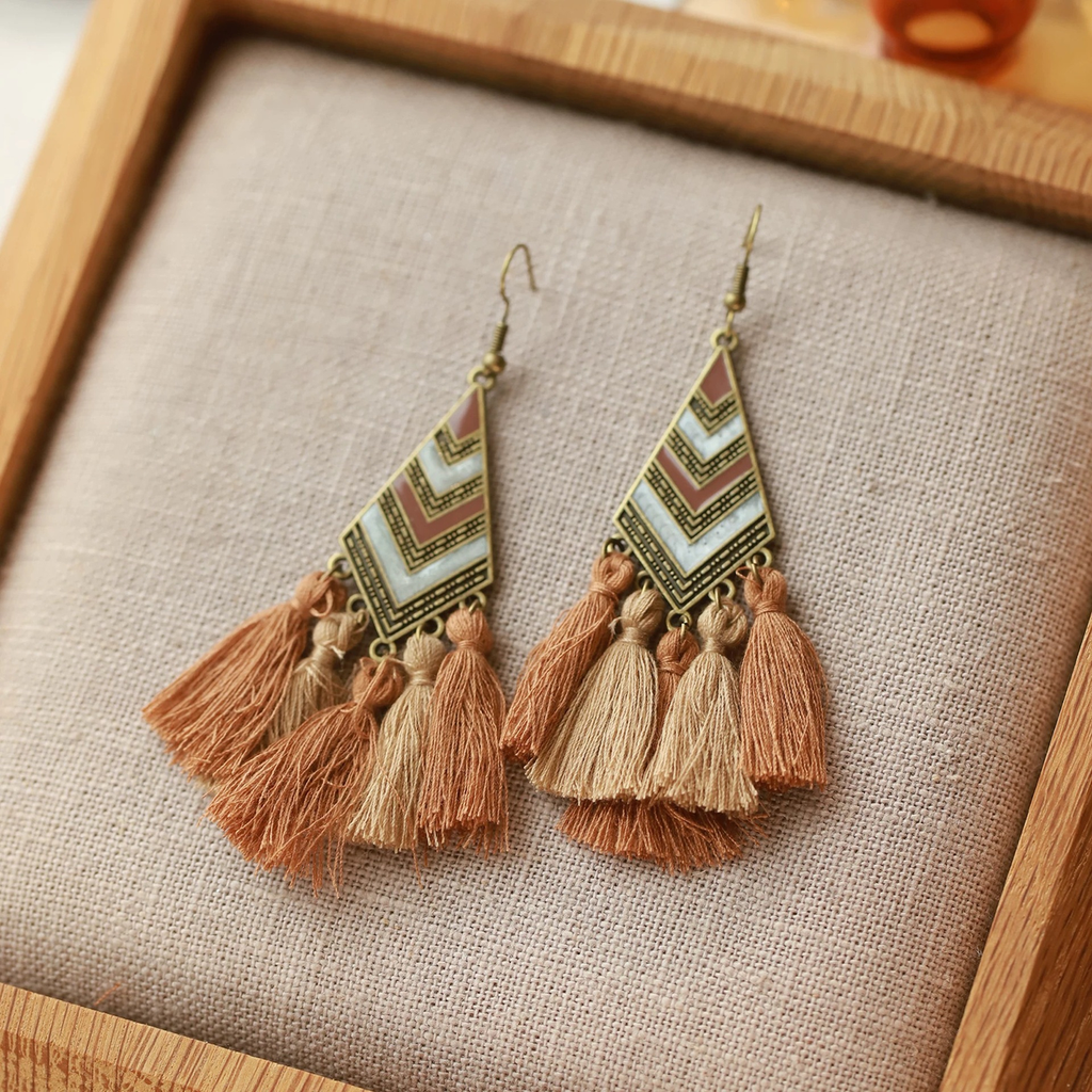 Bohemian Enamel Diamond Tassel Earrings – Vintage Drop Earrings
