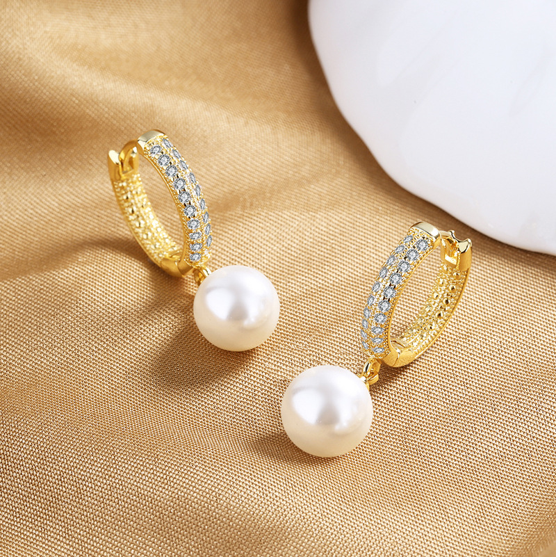 Crystal Pearl Hoop Earrings – Pavé Hoop Drop Earrings with Pearl Dangle