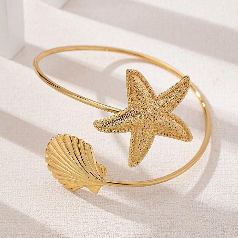 Starfish Shell Cuff Bracelet – Gold Open Bangle