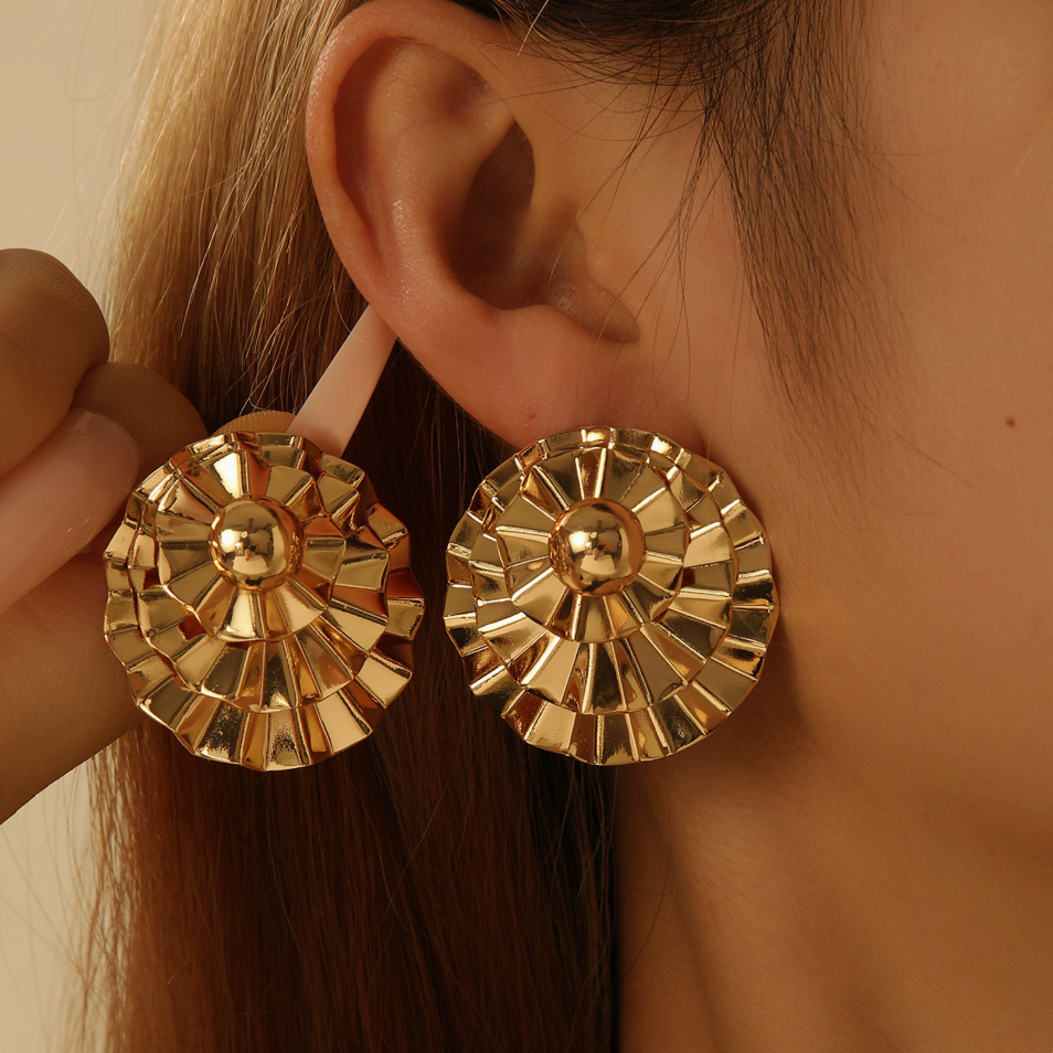 Chunky Fan Stud Earrings – Gold & Silver Geometric Statement Studs