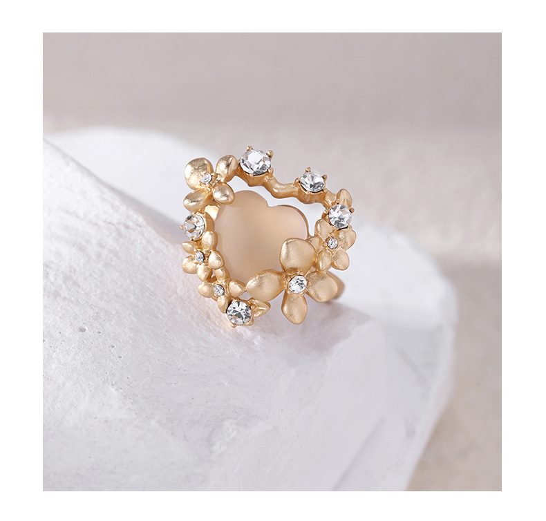 Heart Flower Resin Ring – Pink Floral Statement Ring in Silver