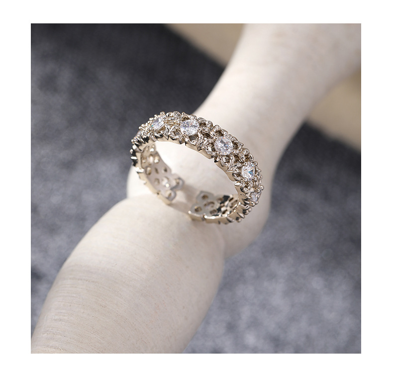 Vintage Lace Zircon Ring – Coffee Gold Openwork Adjustable Band Ring for Women
