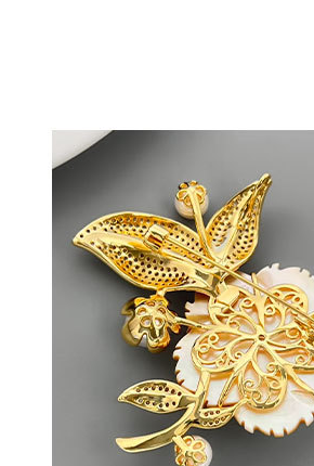 Mother of Pearl Flower Brooch Pin with Freshwater Pearls – Gold-Plated Floral Brooch, Wear as Brooch or Pendant