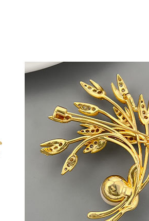 Wheat Ear Brooch Pin with Freshwater Pearl – Crystal Wheat Brooch, Gold/Silver, Wear as Brooch or Pendant