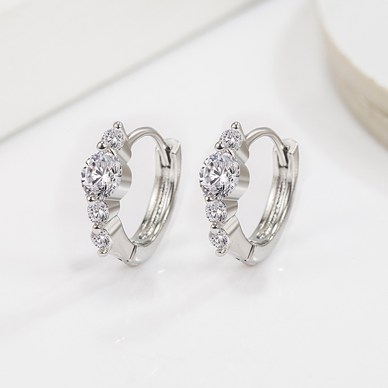 Crystal Huggie Hoop Earrings – Silver 4-Stone Hoops