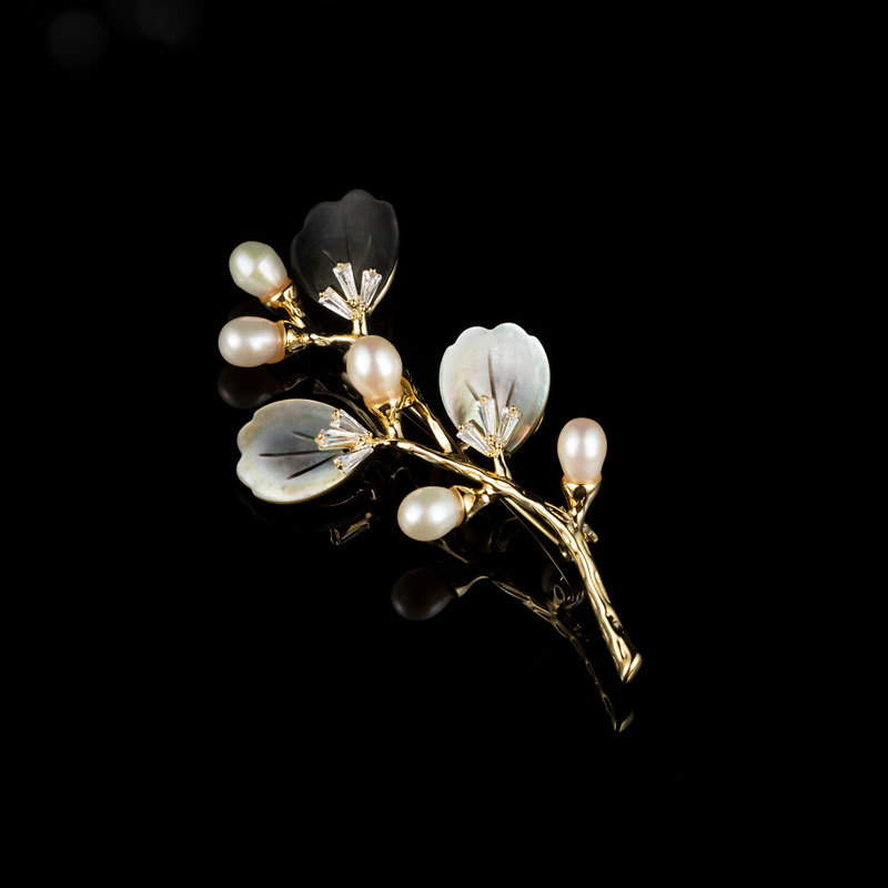 Mother of Pearl Branch Brooch Pin – Pearl Flower Branch Pin in 5 Colors
