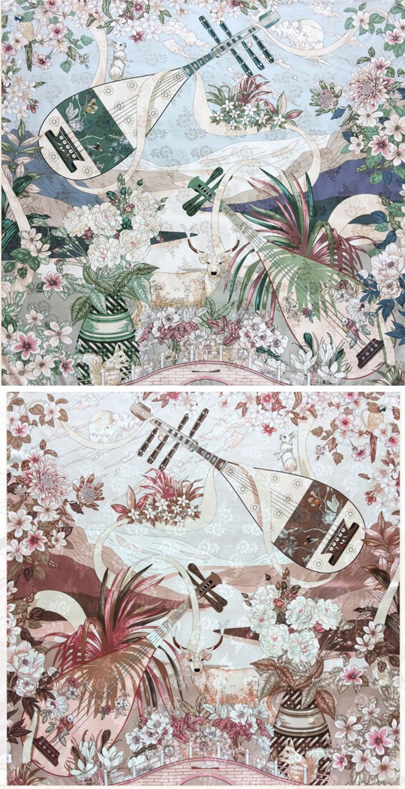 19 Momme Chinese-Style Floral Silk Square Scarf - 108 x 108 cm