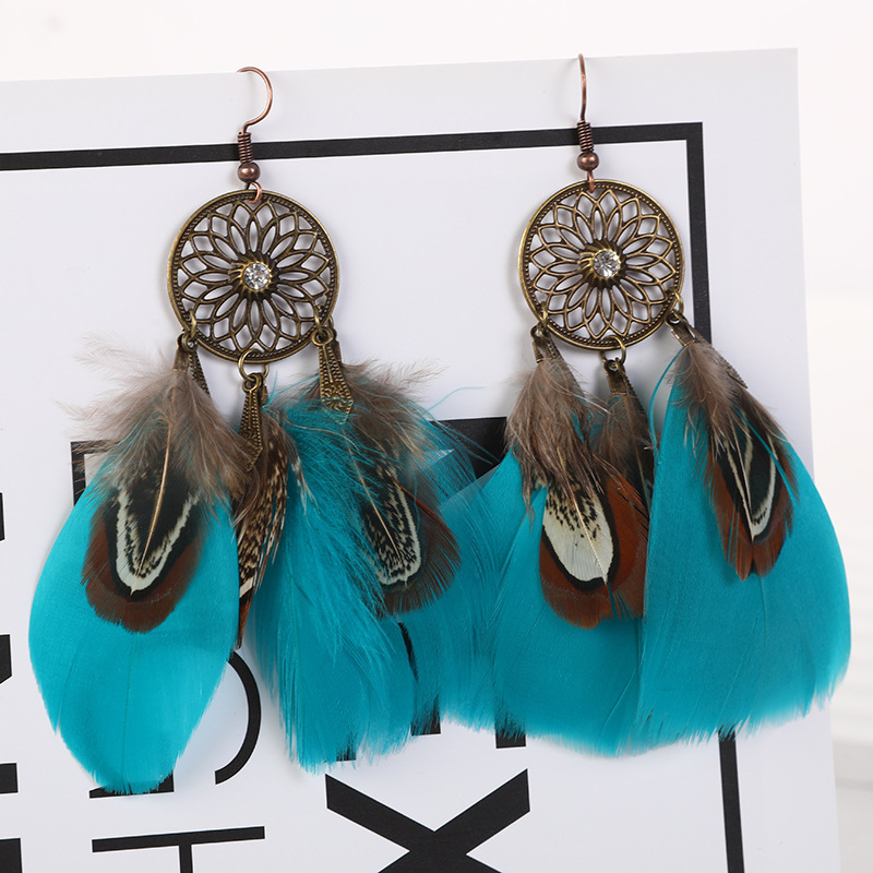 Dreamcatcher Feather Earrings – Boho Medallion Drop Earrings in 7 Colors