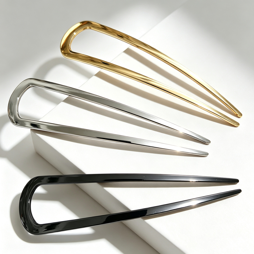 Sleek Metal French Hair Pin – 14cm Arc U-Shaped Hair Fork