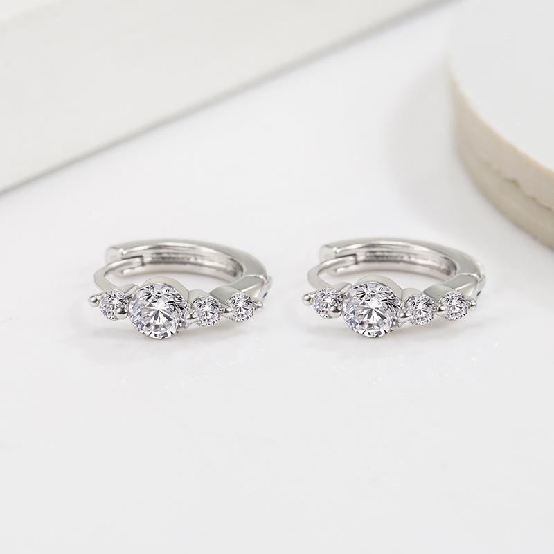 Crystal Huggie Hoop Earrings – Silver 4-Stone Hoops