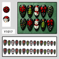 Vintage Christmas Press-On Nails – Snowman, Red Bow & Poinsettia, 30Pcs Black Almond Fake Nails