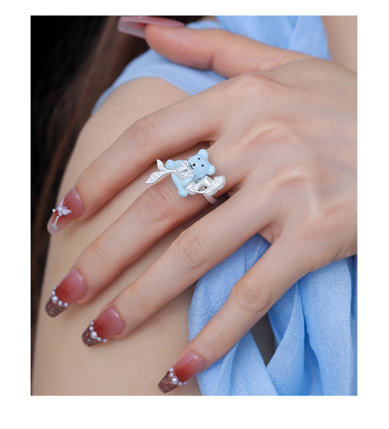 Bear Mermaid Ring – Cute Enamel Hug Ring in 3 Colors