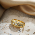 Vintage Gold Zircon Dome Ring – Honeycomb Bezel Statement Ring