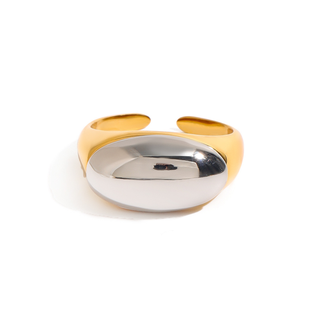 Two-Tone Oval Ring – Gold & Silver Minimalist Open Band Ring