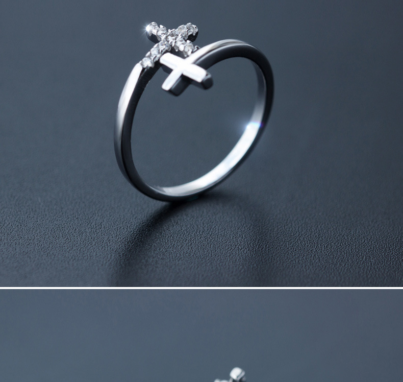 Double Cross Ring – Adjustable Crystal Cross Open Ring