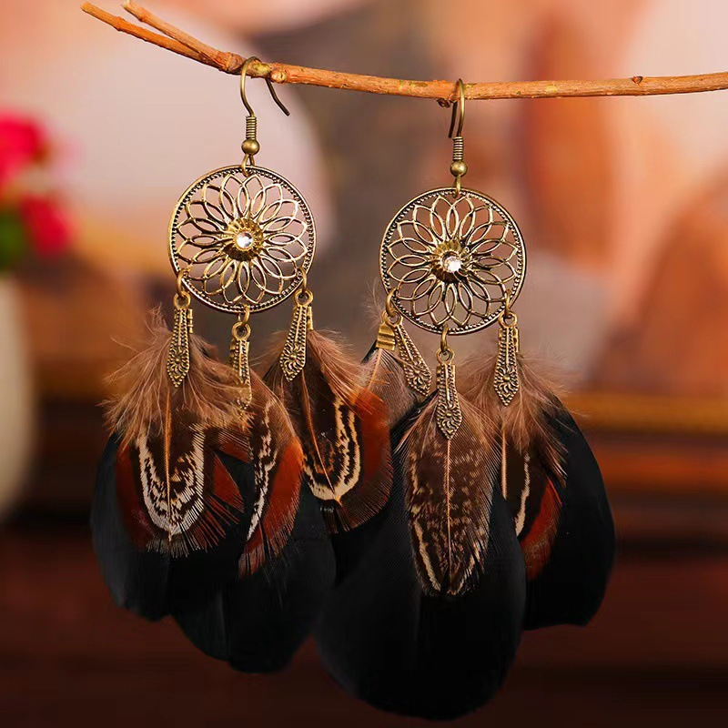 Dreamcatcher Feather Earrings – Boho Medallion Drop Earrings in 7 Colors
