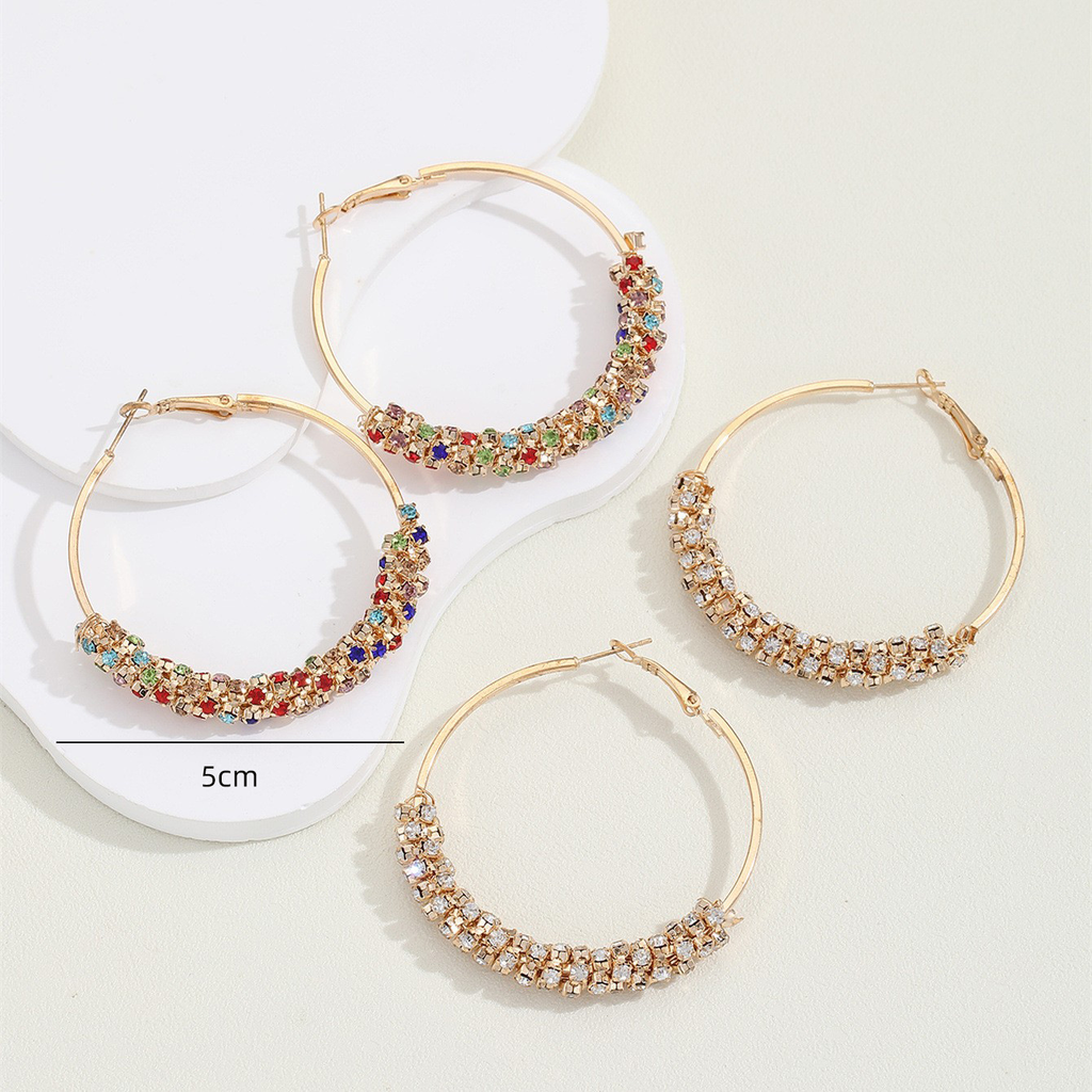 Rhinestone Cluster Hoop Earrings – Crystal Statement Hoops in 4 Colors