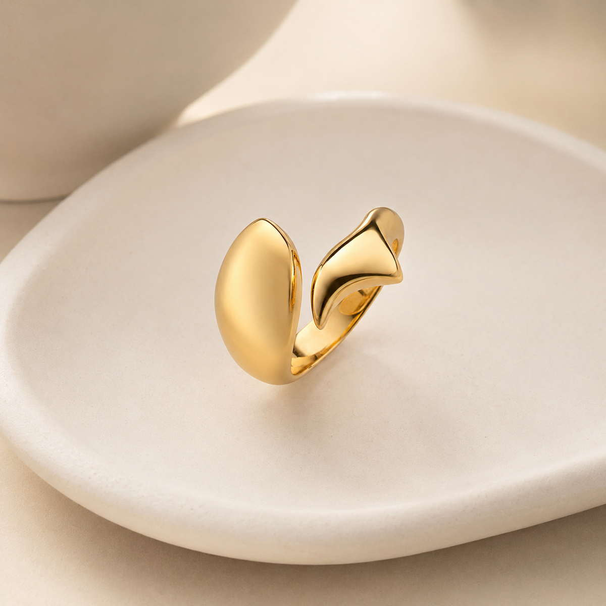 Gold Teardrop Bypass Ring – Pavé Zircon & Polished Hug Ring