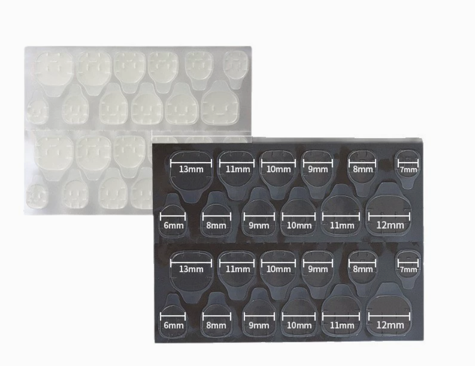 Clear jelly nail adhesive tabs sheet with 24 pieces in 12 sizes