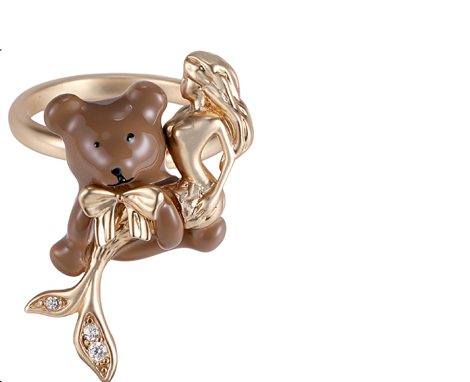 Bear Mermaid Ring – Cute Enamel Hug Ring in 3 Colors