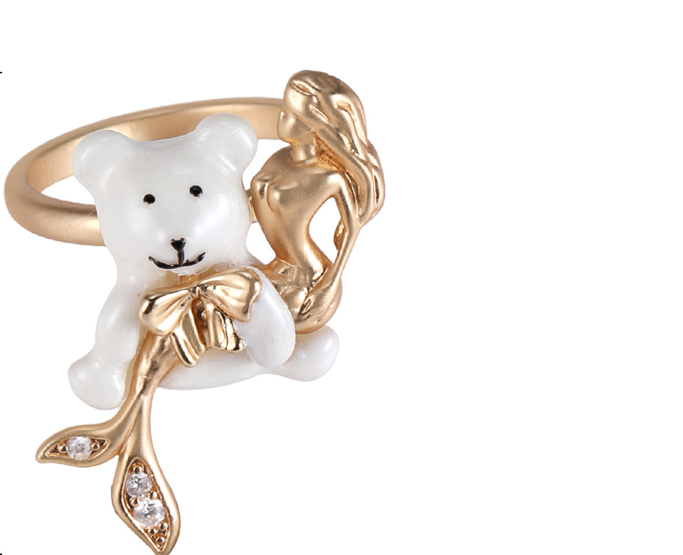 Bear Mermaid Ring – Cute Enamel Hug Ring in 3 Colors