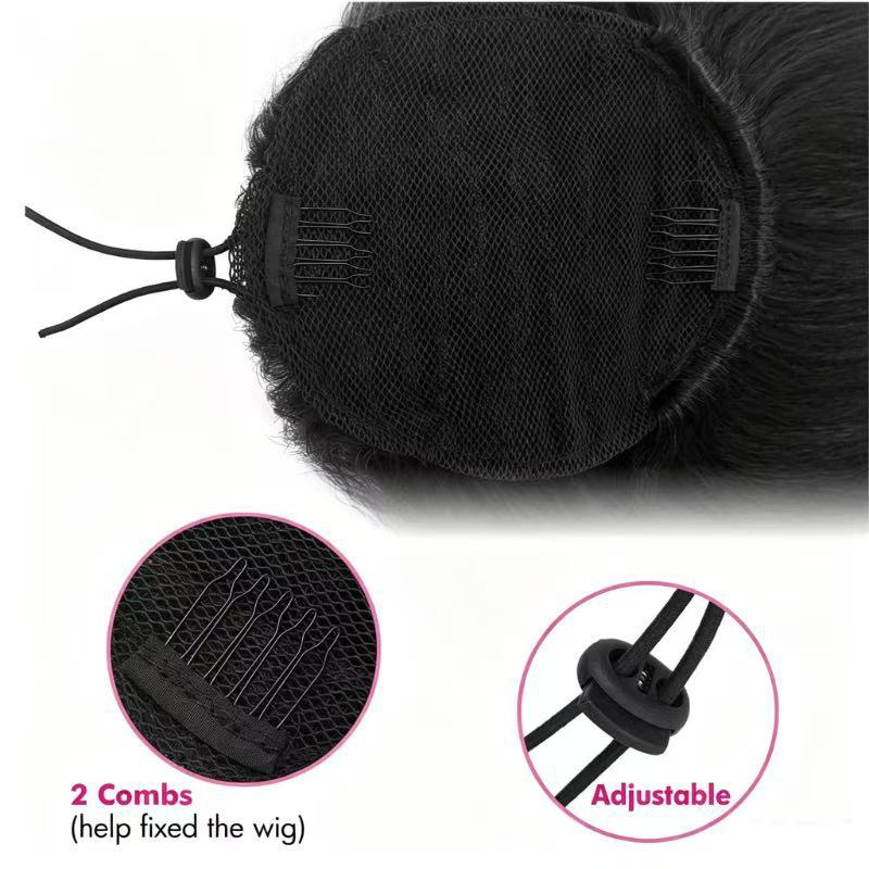 Inside mesh base of the ponytail with two combs and an adjustable drawstring