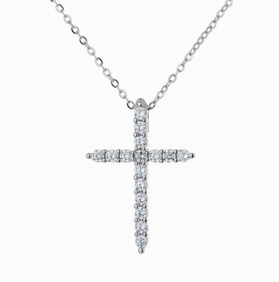 S925 Cross Necklace – Pavé Crystal Pendant with Chain