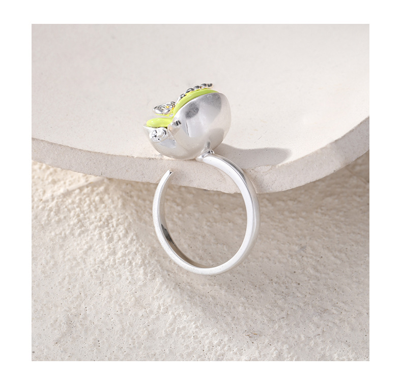 Skeleton Apple Ring – Green Enamel Alt Statement Ring in Silver