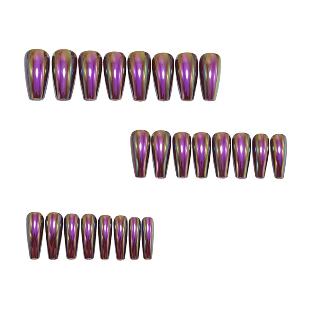 Aurora Chrome Press-On Nails – Purple Flash Long Coffin Set, 24Pcs Ballerina Fake Nails