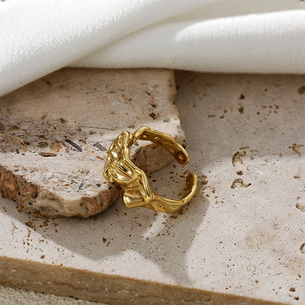 Molten Gold Ring – Organic Pleated Texture Open Band Ring