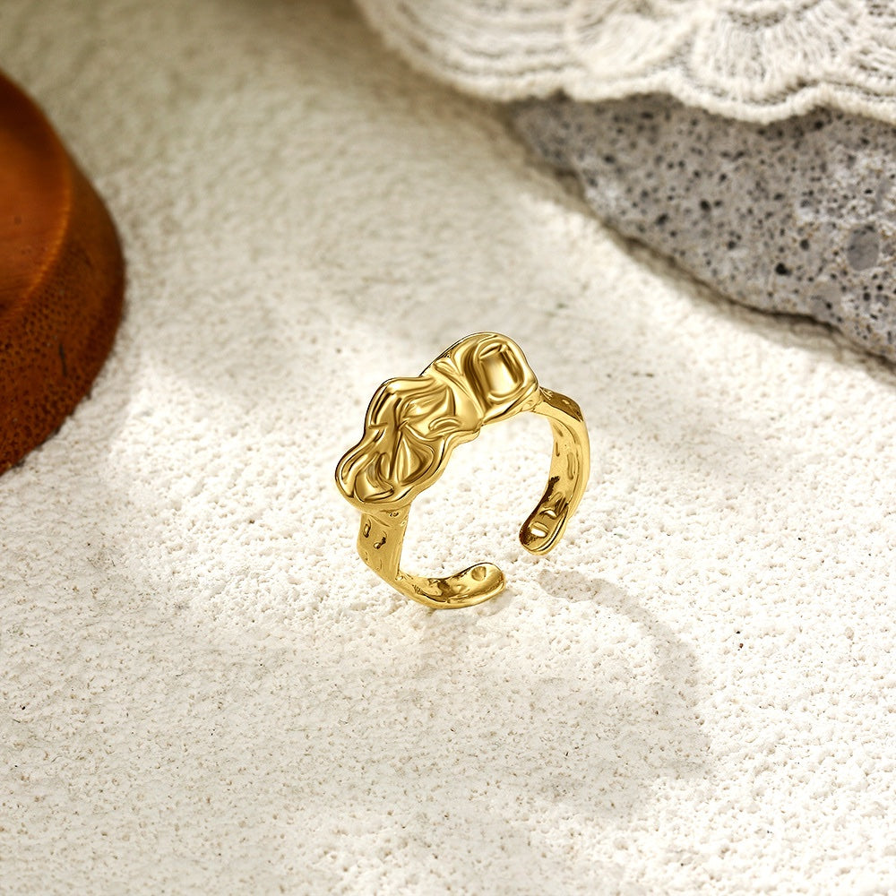 Molten Gold Ring – Organic Pleated Texture Open Band Ring