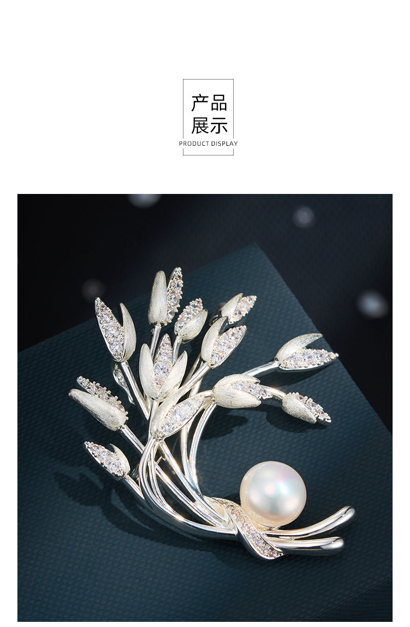 Wheat Ear Brooch Pin with Freshwater Pearl – Crystal Wheat Brooch, Gold/Silver, Wear as Brooch or Pendant