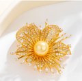 Firework Pearl Brooch Pin – Crystal Chrysanthemum Brooch, Gold Sunburst Pin