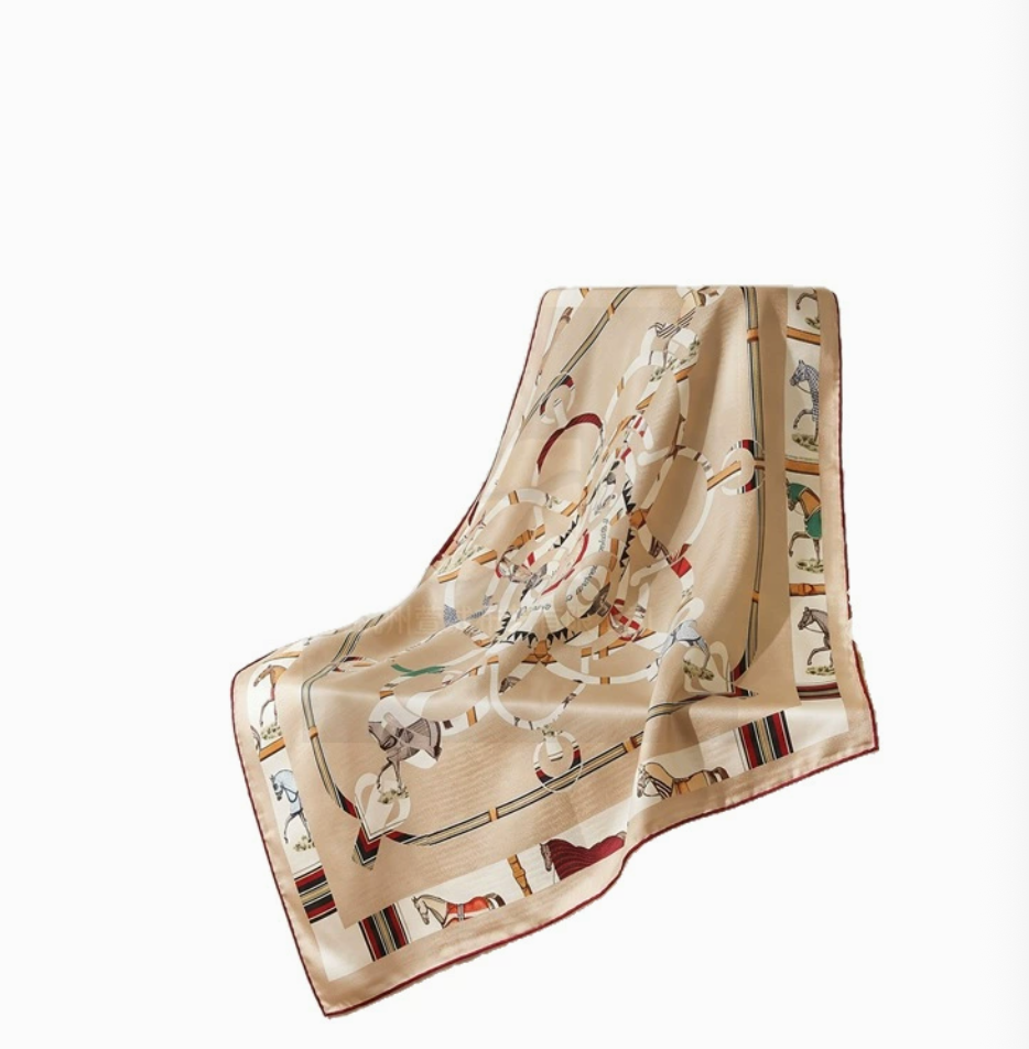 18 Momme Double-Sided Equestrian Silk Square Scarf - 88 x 88 cm