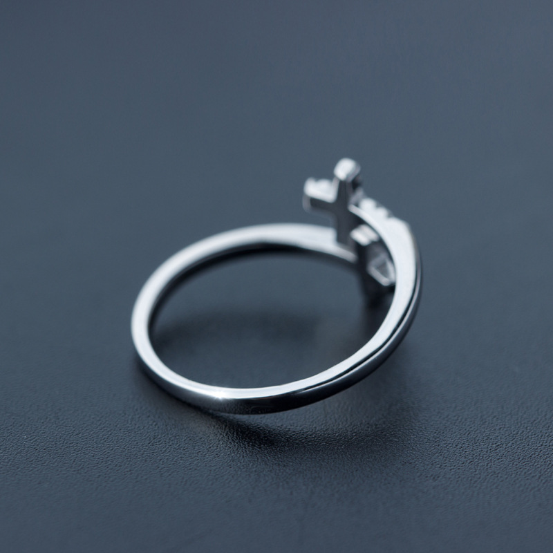 Double Cross Ring – Adjustable Crystal Cross Open Ring
