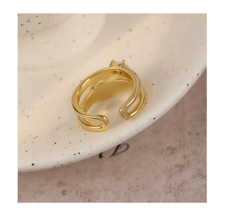 Tiger's Eye Double Wrap Ring – Hammered Gold Bypass Ring with Zircon