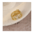 Tiger's Eye Double Wrap Ring – Hammered Gold Bypass Ring with Zircon
