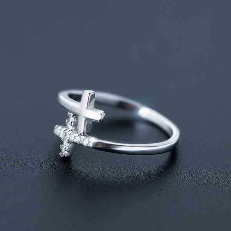 Double Cross Ring – Adjustable Crystal Cross Open Ring