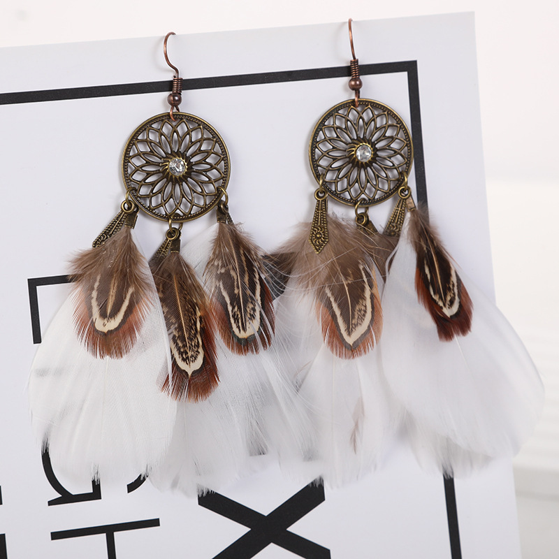 Dreamcatcher Feather Earrings – Boho Medallion Drop Earrings in 7 Colors