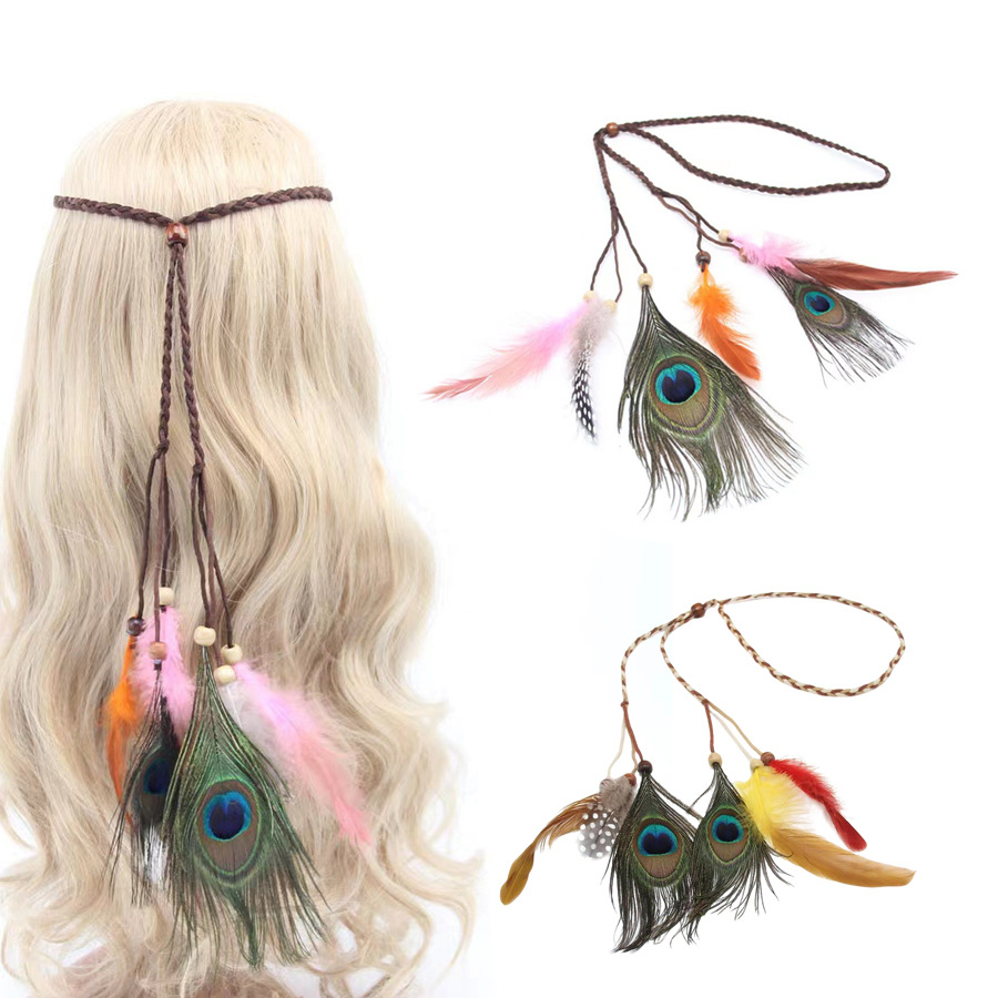 Bohemian Feather Headband – Peacock Feather Hair Band in Deep & Light