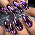 Aurora Chrome Press-On Nails – Purple Flash Long Coffin Set, 24Pcs Ballerina Fake Nails