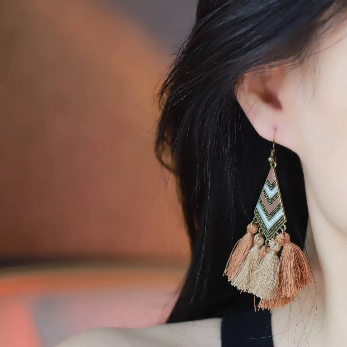 Bohemian Enamel Diamond Tassel Earrings – Vintage Drop Earrings
