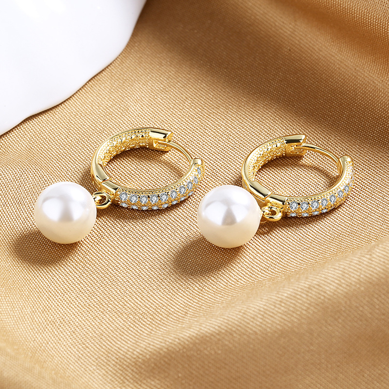Crystal Pearl Hoop Earrings – Pavé Hoop Drop Earrings with Pearl Dangle
