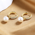 Crystal Pearl Hoop Earrings – Pavé Hoop Drop Earrings with Pearl Dangle