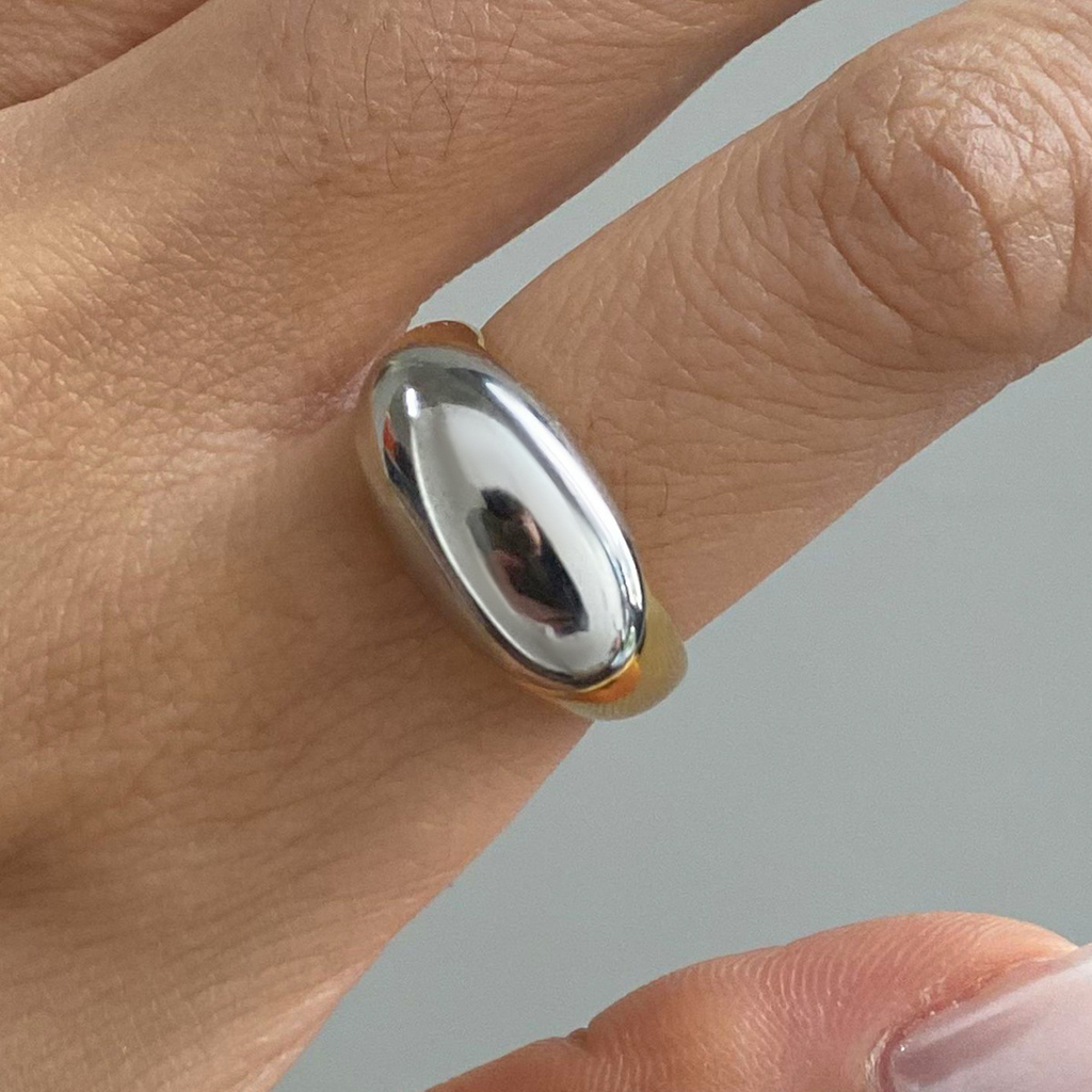 Two-Tone Oval Ring – Gold & Silver Minimalist Open Band Ring